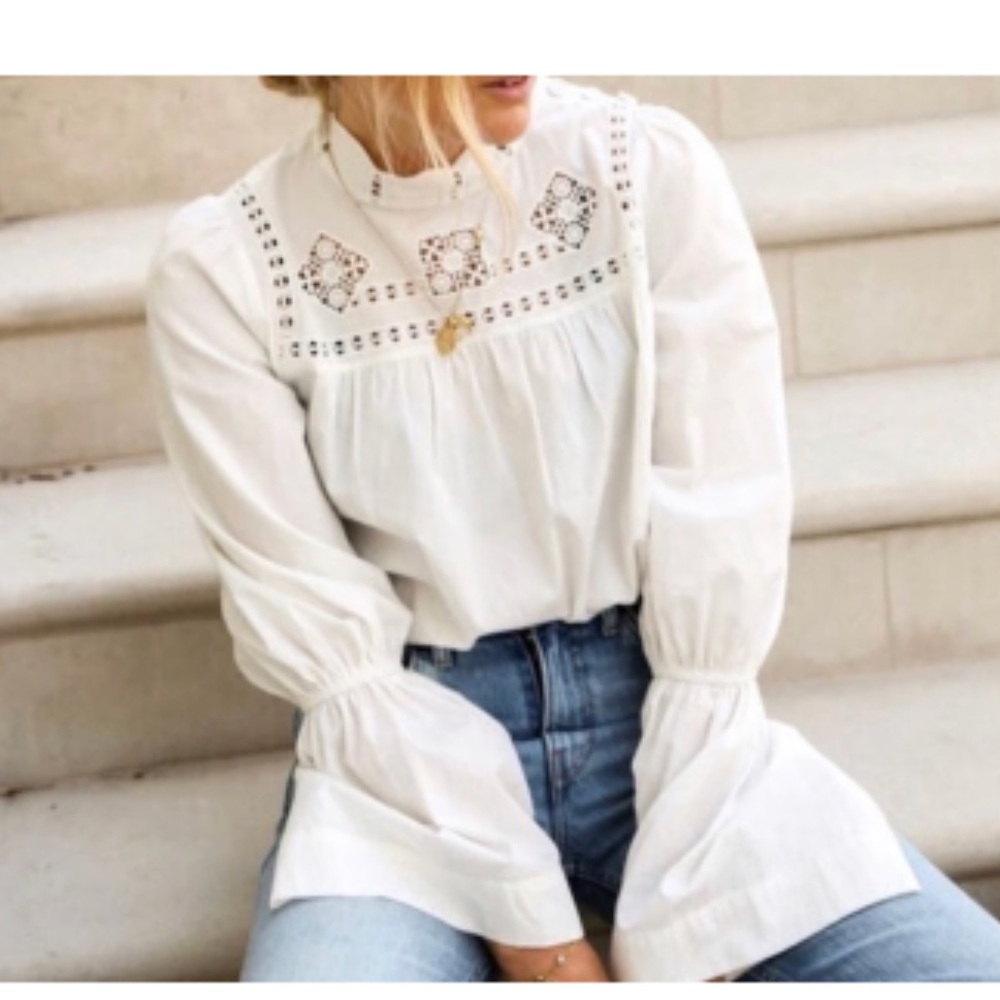 Free People Another Eternity White Blouse with Embroidered Details